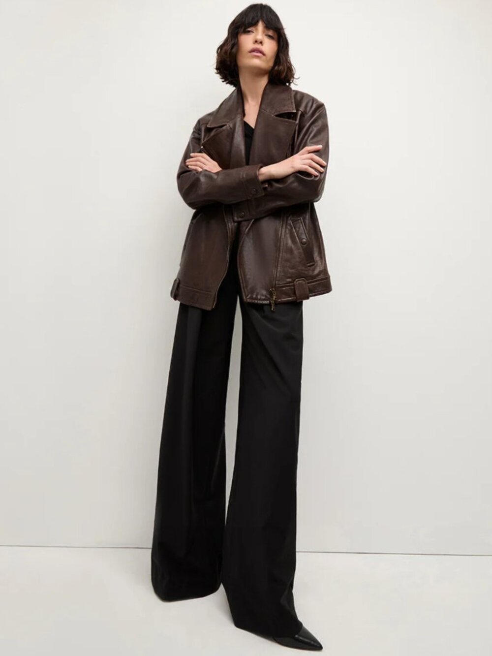 Veronica Beard Thandie Leather Dickey Jacket Brown Moto Size XS $1,798 New Tags